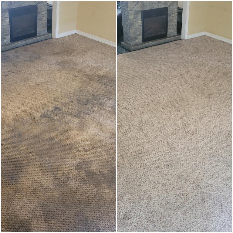 Carpet cleaning before and after - living room deep stain removal Calgary